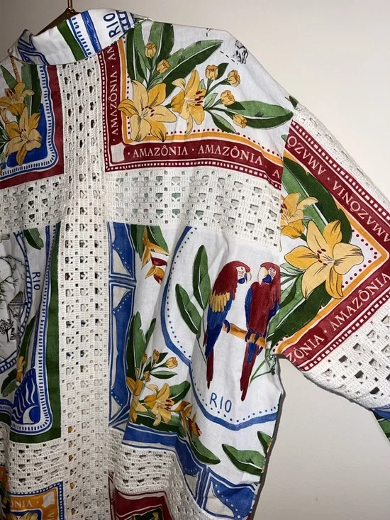 Farm Rio Tropical Destination Crochet Shirt Off White Medium NWT $248 - Picture 9 of 16